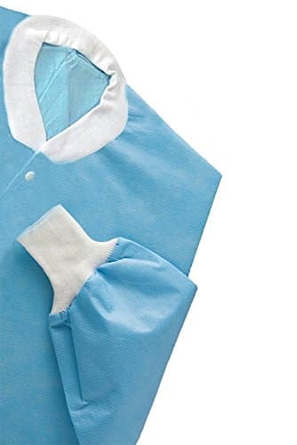 Medint Disposable Lab Coats With 5 Buttons and 3 Pockets Knit Cuffs Knitted Collar 40g SMS (Large)