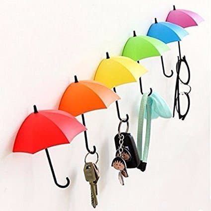 Gaobei 3 Pcs Cute Colorful Plastic Small Umbrella Shape Wall Mounted Hanger Key Holder For Keys, Jewelry And Other Small Items