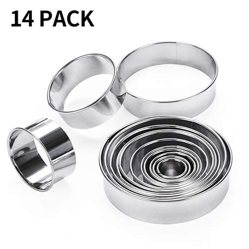 14 Pieces Stainless Steel Cookie Cutter Set Biscuit Plain Edge Round Cutters Metal Ring Baking Molds Ranging from 0.9-4.5 Inches