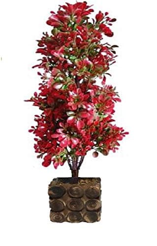 Hyperboles Artificial Bonsai Plant with Plastic Pot (Red, 1 Piece)