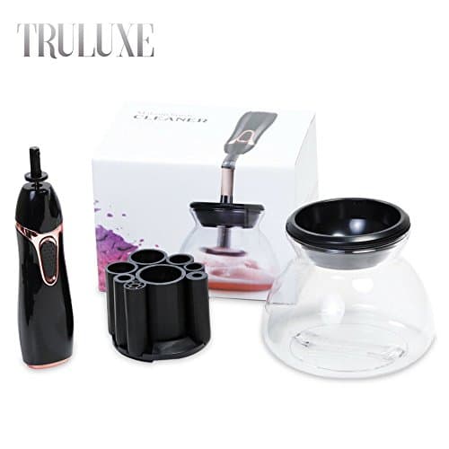 Makeup Brush Cleaner and dryer kit by TRULUXE - Cleans and Drys instantly, spinner kills bacteria with 360 Rotations to prevent breakouts, Fits all Size Brushes Easily with 8 Rubber Holders