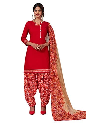 S SALWAR STUDIO Women's Red & Orange Cotton Printed Readymade Patiyala Suit Set-SSPATIYALA-BABES-007