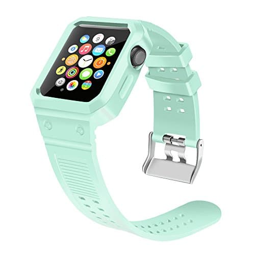 MotionX Replacement Luxury Soft Silicagel Buckle Silicone Watch Strap Wrist Band for Apple Watch Series 2/1 38mm (Mint green)