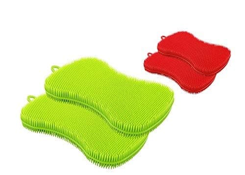 Silicone Kitchen Dish Sponge by SASE (4 Pack!), Washing Scrubber, Antibacterial Food-Grade Dishwasher Friendly, Wash Fruits and Vegetables.