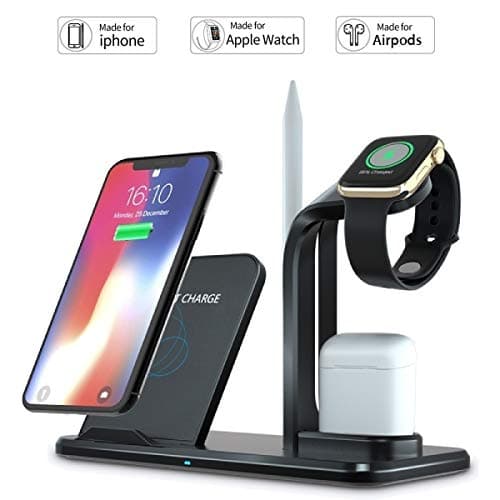 Wireless Charger, 3 in 1 Wireless Charger for All Qi-Enabled Device, 7.5W Fast Wireless Charging Compatible with iPhone Xs MAX/XR/XS/X/8/8 Plus, 10W Compatible with Galaxy S10/S10 Plus/S10E/S9 -Black