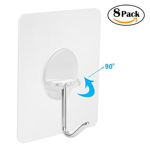 Adhesive Hooks 8 Packs, Heavy Duty 20lb (Max) Wall Hanging Hooks Self Adhesive Decorative Utility Clear Transparent Coat Towel Hook Set Waterproof Oilproof for Shower Bathroom Kitchen Wall & Door