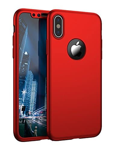 iPhone X Case, Ayena 360 Degree All-around Ultra Thin Full Body Coverage Protection , Hard Slim Case + Tempered Glass Screen Protector For iPhone X ( Red, Black, Rose Gold) (Red)