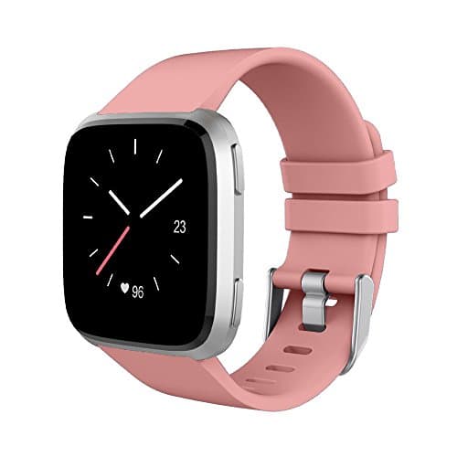 Greatwelly For Fitbit Versa Bands Women Men, Adjustable Soft Silicone Sport Strap Replacement Wristbands for Fitbit Versa (Pink) (Small (5.5''-7.1''))