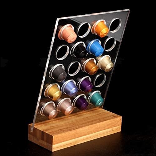 Acrylic Coffee Pod Holder Rack Capsule Storage Stand with Bamboo Base for 20pcs Nespresso Capsule