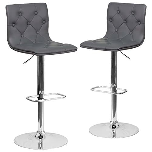 Flash Furniture 2 Pack Contemporary Button Tufted Gray Vinyl Adjustable Height Barstool with Chrome Base