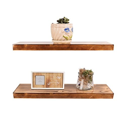 Set of 2,Solid Wood Floating Shelves,Refined Burnt Craft Finish (Burnt, 24")