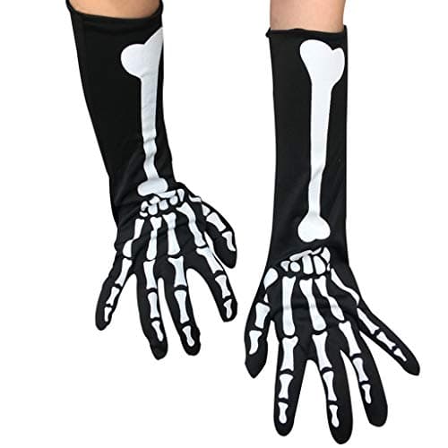 ✪1Pair Long Skeleton Gloves Skull Bone Ghost Gloves Halloween Costume Accessory for Adults