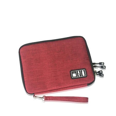 11.02 x 7.87 x 1.38" Waterproof Double Layer Organizer Storage Bag for Electronics Accessories USB Cable SD Card Power Bank HDD Makeup Accessories Carry Travel Bag Big Size (Red)