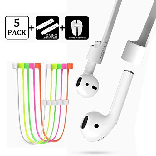 Airpods Strap(5 Pack),CUCELL Sport Silicone Anti-lost Strap Band, Colorful Wire Cable Connector for Apple Airpods iPhone 7 Wireless Bluetooth