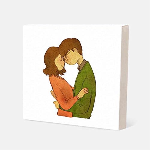 Illustrator Puuung, Small White Canvas Artwork, 7.87" (Let's Kiss, 20 cm)