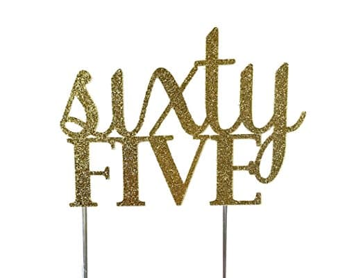 Handmade 65th Sixty-Fifth Birthday Cake Topper Decoration- sixty five - Made in USA with Double Sided Gold Glitter Stock