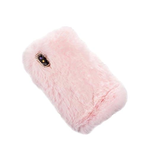 iPhone X Rabbit Fur Hair Case,iPhone X Winter Warm Case,Auroralove Luxury Soft Cute Flurry Furry Cover with Bling Diamond Butterfly for iPhone X 5.8 Inch(Pink)