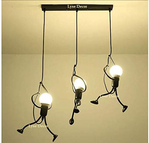Hand Crafted Creative Design 3 Lights Linear Chandelier Decorative Men Shade Ceiling Hanging Ceiling Pendant Light for Home, Restaurant, Living Room