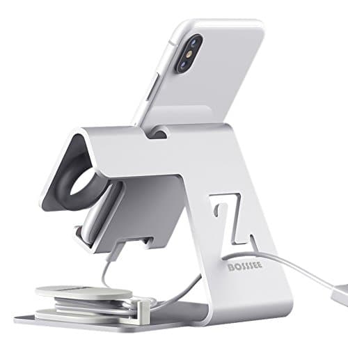 Apple Watch Stand, Desktop Cell Phone Charging Stand for iPhone X/8/7/6/5 Aluminum iWatch(42mm 38mm) Charging Dock Station for iPad all Smart Phone Tablet Stand (up to 9.7 inch)(Silver)