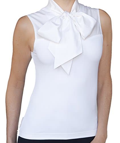 SkinnyShirt Women's Bow Tie Collar Sleeveless Button Down White Shirt, Small