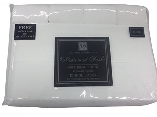 WESTWOOD PARK 6 Piece 400 Thread Count 100% Cotton Sateen Sheet Set, King, White