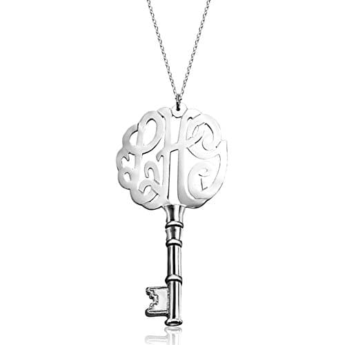 Strling silver Personalized Key Monogram Necklace Classic Pendant