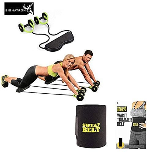 SIGNATRON Abs Exercising Roller & Sweat Slim Belt (Fit to All) Combo Abs Exercise Equipment Workout Roller Home Gym,Professional Ab Wheel Roller Supports, Abdominal Workout Machine, Ideal Men Women