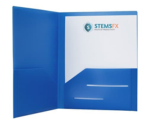STEMSFX Heavy Duty Plastic 2 Pocket Folder - Pack of 12 Folders Blue - for Letter Size Papers, Includes Business Card Slot