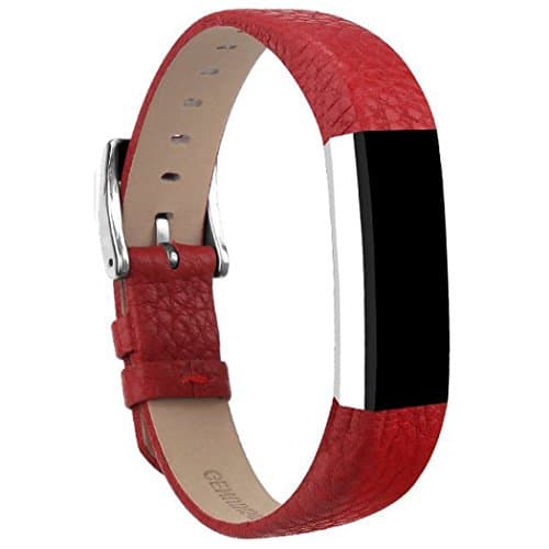 For Fitbit Alta HR Band/Fitbit Alta Band, Afoskce Alta/Alta HR Accessory Band Leather Replacement Wristband with Metal Buckle for Fitbit Alta HR and Fitbit Alta (Red)