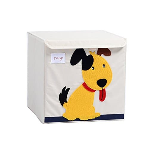 Foldable Storage Box with Lids, Wo Baby Canvas Collapsible Storage Cube Orginizers for Toys, Clothing, Books, Blankets, etc.( 13 x 13 x 13") (Doggy)