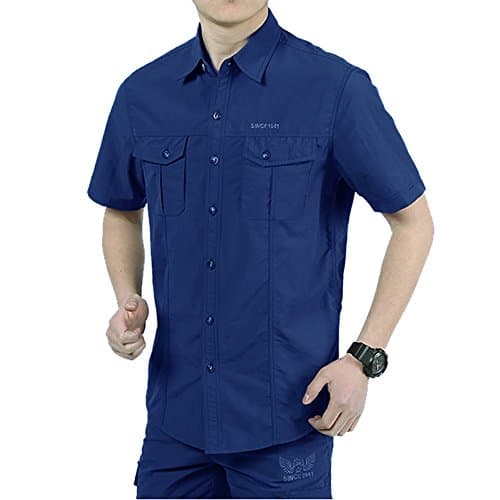 iKRR Men Quick Dry Outdoor tClassic Shirt Button Down Short Sleeve Shirt Hunting Shirt Fishing Shirt
