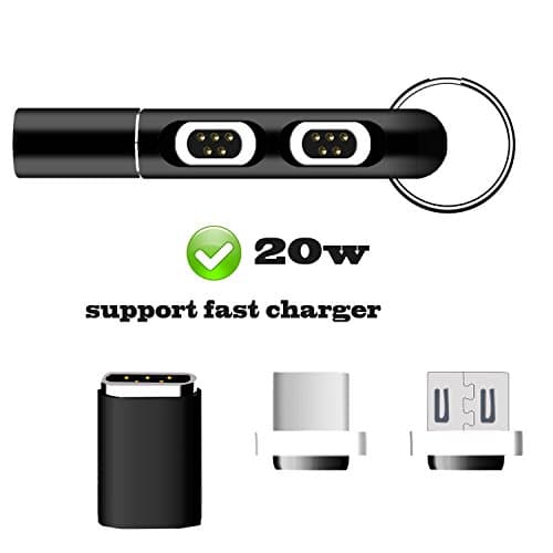 Magnetic USB Type C Adapter,Coopsion 2 in 1 Magnetic USB C to USB C and Android Adapter with Keychain Fast Charging Support 20W for SamSung Galaxy and Other Android USB-C Cell Phone (Black)