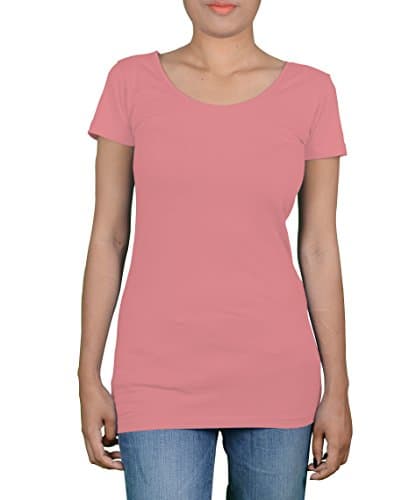Makkha Traders Women's Casual Short Sleeve Solid T-Shirt Tops (Large, Rose)