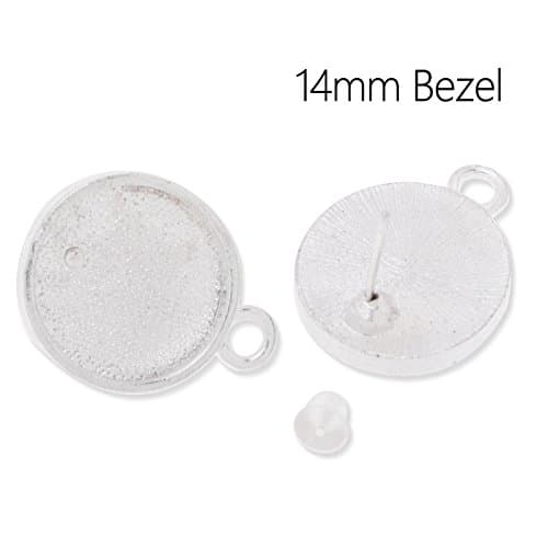 20pcs/lot Silver Plated Ear Stud Earrings with 14mm Bezel