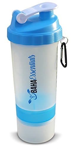 BahaEssentials Protein Shaker Bottle with Storage Compartments and Pill Tray 24 oz (Light Blue, 24 oz)