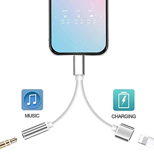 Headphone Jack Adapter for iPhone Xs/Xs Max/XR/ 8/8 Plus /7/7 Plus Adapter for iPhone Dongle 3.5 mm Jack Aux Adapter 2 in 1 Earphone Splitter Adapter Charger Cables & Audio Connector Support All iOS
