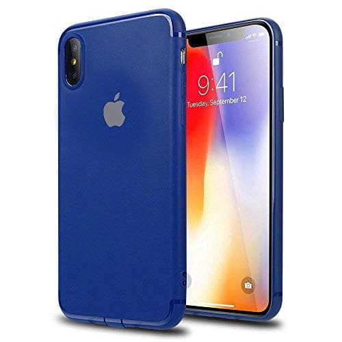 MIMOB Soft Silicone Logo Cut with Dust Plugs Back Case Cover for iPhone X, Blue