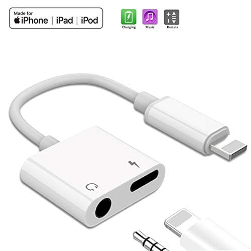 Headphone Adapter for iPhone 11 Dongle 3.5mm Jack Adapter for iPhone 8/8 Plus/XR/Xs/Xs Max/11 Pro/11 Pro Max/SE Earphone Charge 3.5 mm Aux Audio and Charge Adapter Converter 2 in 1 Adapter & Splitter