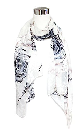 Chiffon/Satin Blend Black/White Swirling Print - 100% Silk Long Scarf 22" x 70"