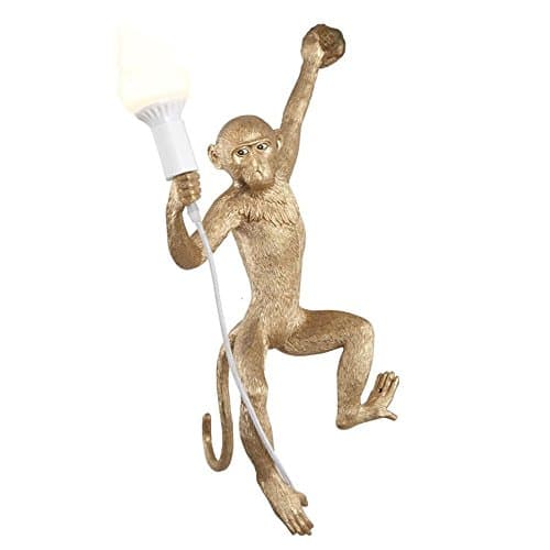 SEEKSUNG Wall Wash Lights, Animal Monkey Resin Wall Lamp, Solid Thickening Process, Restaurant Decoration Lamp, E27 Screw Mouth, Monkey Width 37cm, Height 76.5cm, Gold