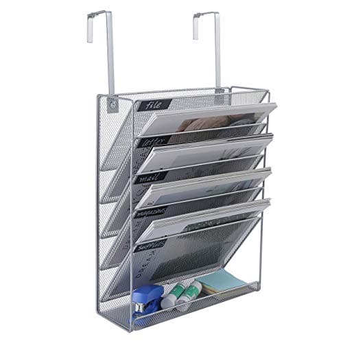 Superbpag Hanging File Organizer, 6 Tier Wall Mount Document Letter Tray File Organizer, Silver