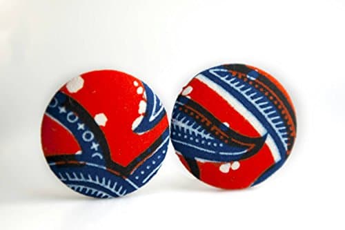 Fabric button earrings (1 7/8"), African fabric button earrings, Ankara fabric button earrings, Fabric Earrings, Button earrings (Aja)