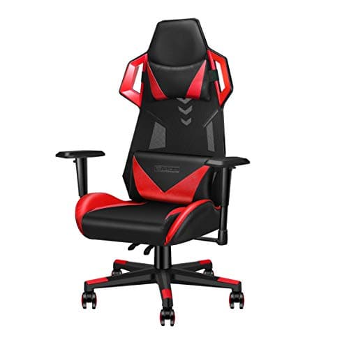 LUXMOD Ergonomic High Back Gaming Chair, Swivel Computer Chair, Adjustable Racing Chair with Lumbar Support & Headrest, Recliner Video Games Chair with Adjustable Height and Rocking Angle - Red