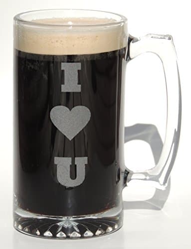 Unique Large 26.5oz "I <3 U" Engraved / Etched Beer Mug. Great Valentine's Day Gift idea for HIM this Holiday Season!
