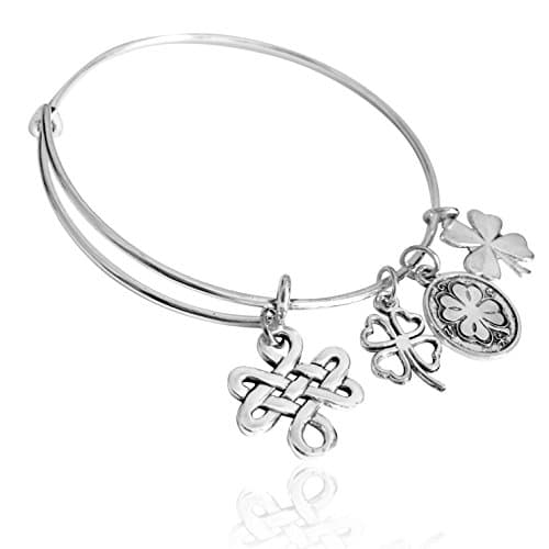 Eli and Andi Celtic Knot Irish Shamrock Good Luck Four-Leaf Clover Expandable Wire Charm Bangle Bracelet