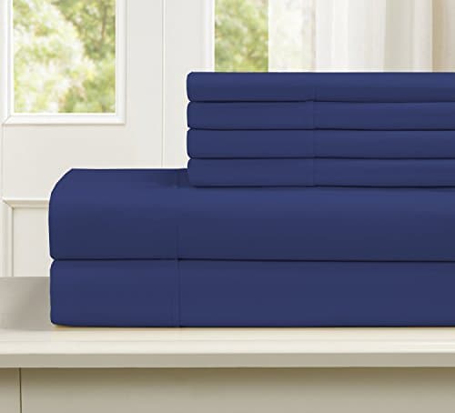 Blissful Living 800 Thread Count Cotton Rich 4-6 Piece Sheet Set - Includes Extra Pillowcase(S)! Super Soft, Hotel Quality Luxury (King, Navy)