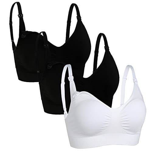 3PACK Nursing Bra Sleeping Maternity Bra Breastfeeding Bra Bamboo Bras for Women(M/L, White,Black)