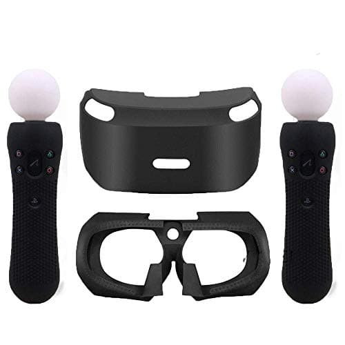 3D Glass Protective Silicone Skin Case Eye Shield for PSVR PS VR Headset+ 2pcs Silicone Protective Skin Case for Sony PS VR Move Motion Controller Black