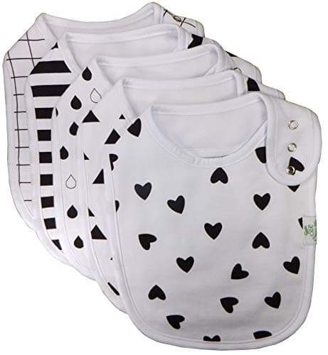 Simrez Extra Large Baby Bibs for Drooling Feeding Teething 100% Organic Cotton on Front Soft Absorbent Fleece on The Back 3 Snaps 2 Layers Pack of 5 for Infant and Toddler (Black and White)