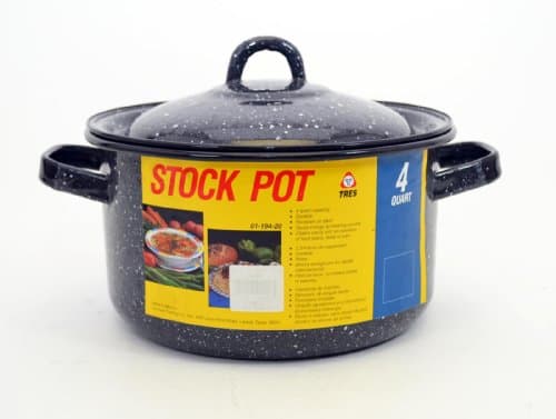 Gray Granite Color Enamelware Stock Pot w/Lid-4 Quart, 4.5H x 8D